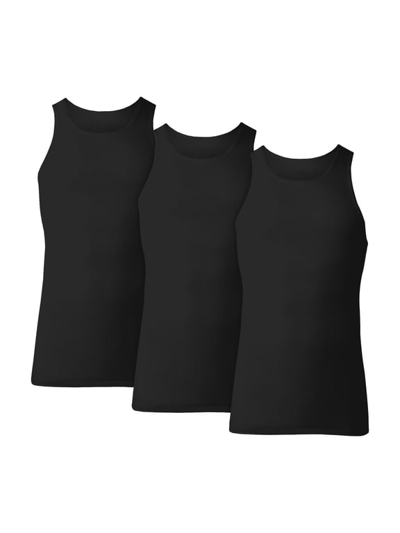 Men's Tank Tops Undershirt, Moisture-Wicking, Cotton Ribbed Tanks, Black, 3-Pack