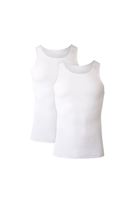Men's Tank Undershirt, Cotton, Moisture-Wicking, White, 2-Pack