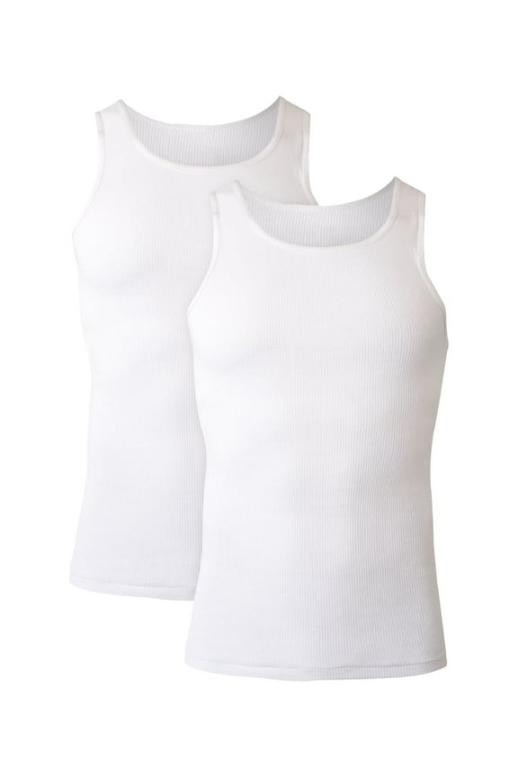 Men's Tank Undershirt, Cotton, Moisture-Wicking, White, 2-Pack