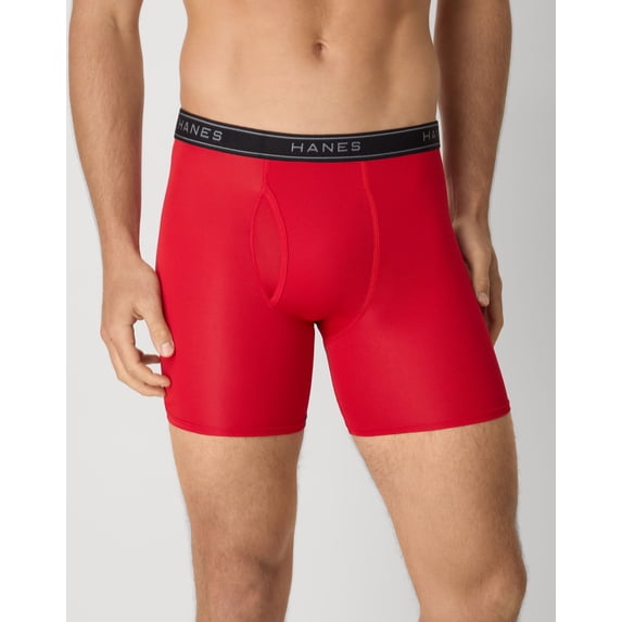 Hanes Men's Underwear Boxer Briefs Pack - 6-Pack - Performance Stretch Moisture-Wicking Blue/Grey/Black/Red M