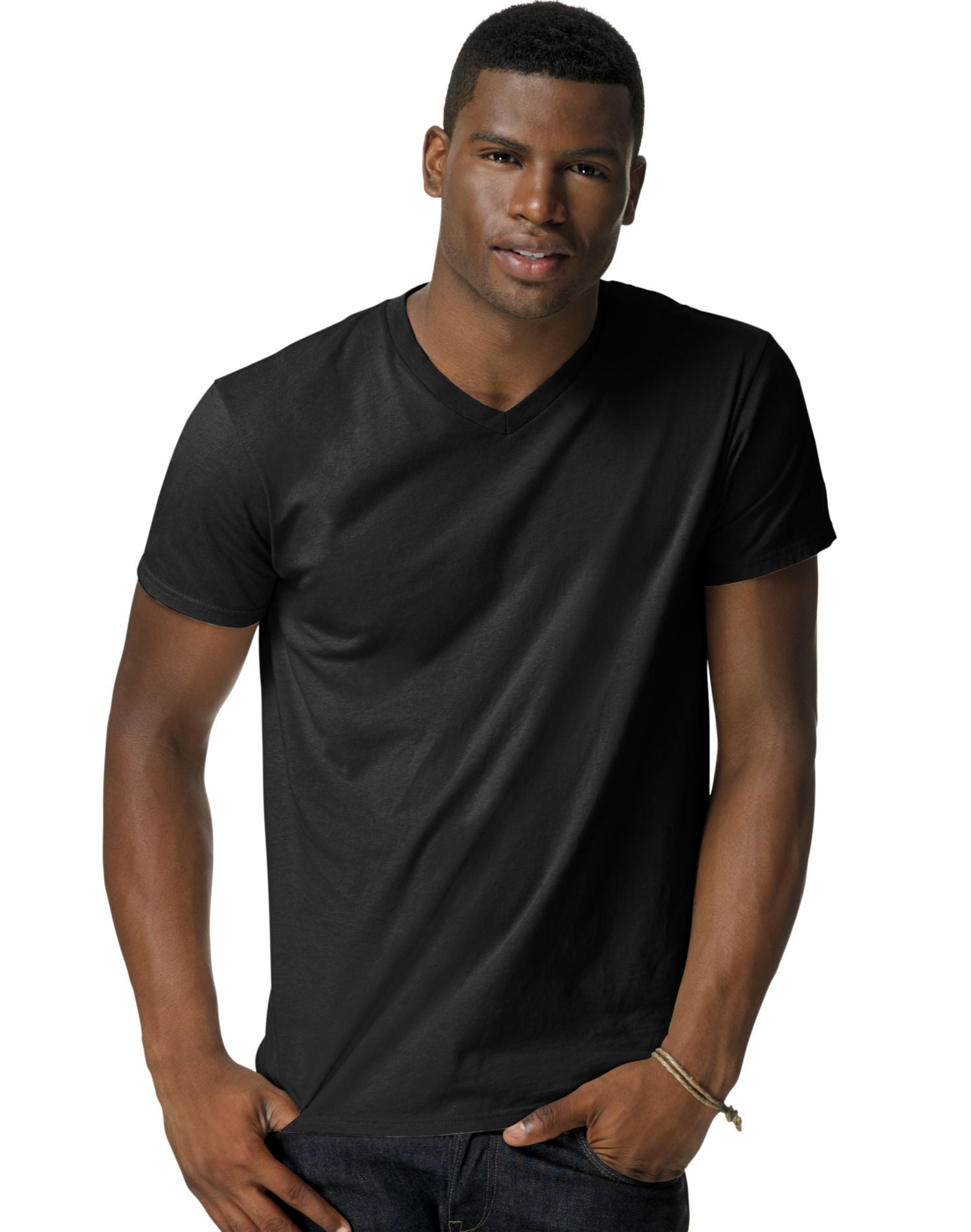 Hanes Men's V-Neck Short Sleeve Cotton T-Shirt 498V - Walmart.com