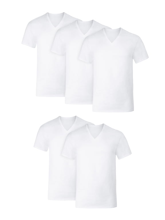 Men's V-Neck Undershirt T-Shirts Pack, 5-Pack, Cotton Stretch White M