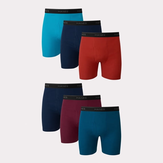 Hanes Men's Boxer Brief Value Pack, Moisture-Wicking Cotton, Assorted Solids, 6-Pack 2XL
