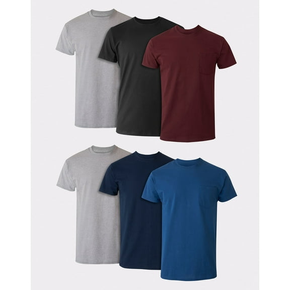 Hanes Men's Cotton Pocket T-Shirt, Moisture-Wicking with Odor Control, Assorted, 6-Pack L