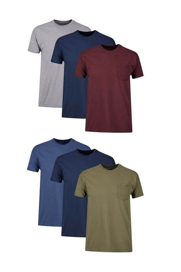 Men's Value Pack Assorted Pocket T-Shirt Undershirts, 6 Pack