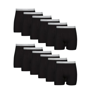 Hanes Men's Cotton Boxer Brief Underwear Value Pack, Black, 12-Pack M