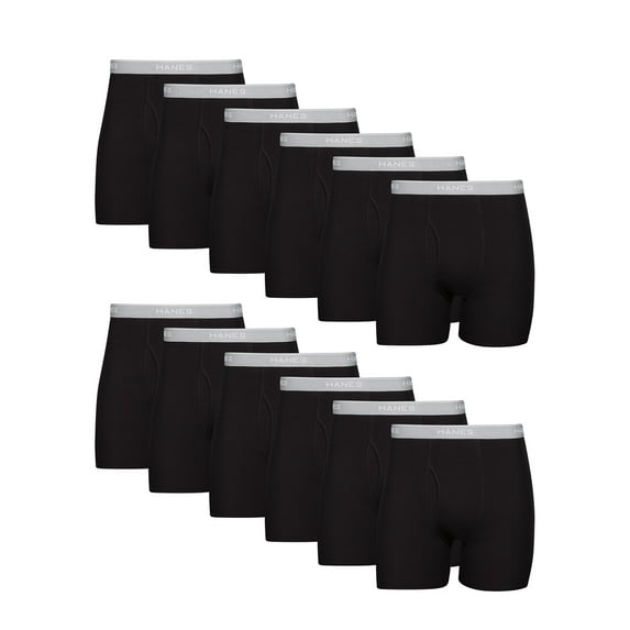 Hanes Men's Cotton Boxer Brief Underwear Value Pack, Black, 12-Pack M