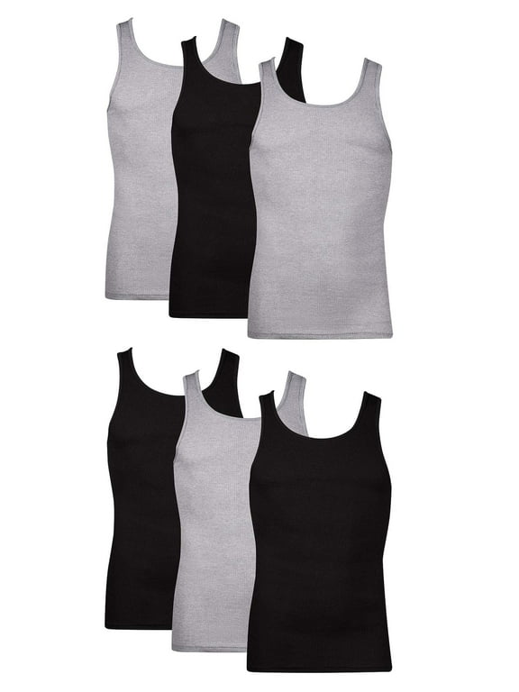 Men's Tank Tops Undershirt, Moisture-Wicking, Cotton Ribbed Tanks, White or Black/Grey Multipacks