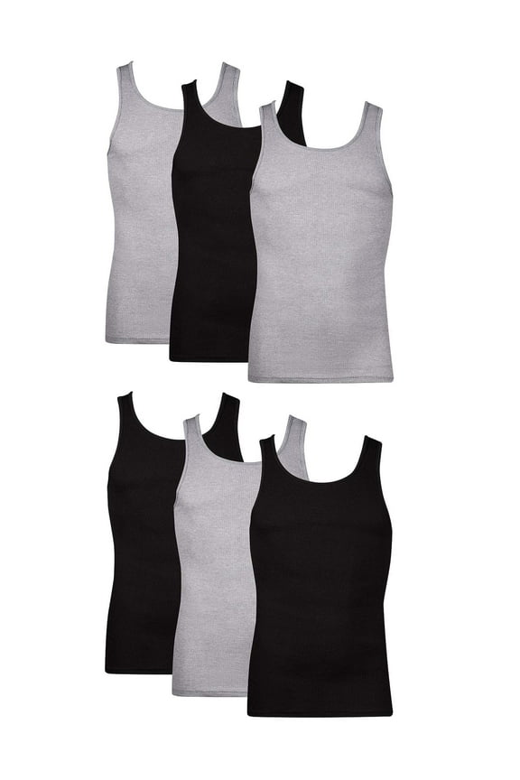 Men's Tank Tops Undershirt, Moisture-Wicking, Cotton Ribbed Tanks, White or Black/Grey Multipacks