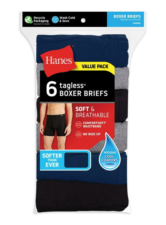 Hanes Men's Value Pack Covered Waistband Boxer Briefs, 6 Pack