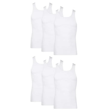 Hanes Men's Tank Top Undershirt Pack in White, Ribbed Moisture-Wicking Cotton, 6-Pack
