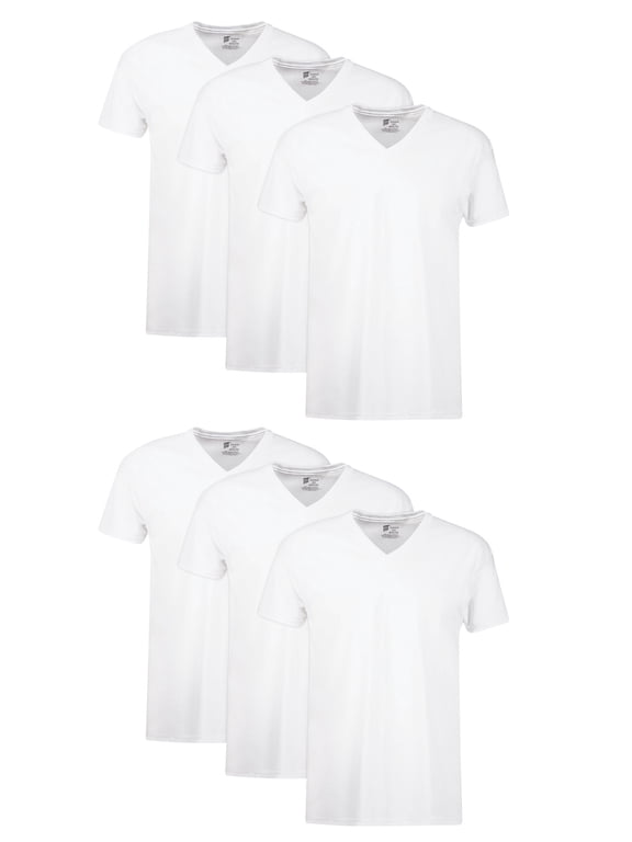 Men's Cotton V-Neck Undershirt Pack with Odor Control, Moisture-Wicking, 6-Pack