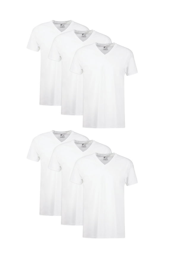 Men's Cotton V-Neck Undershirt Pack with Odor Control, Moisture-Wicking, 6-Pack