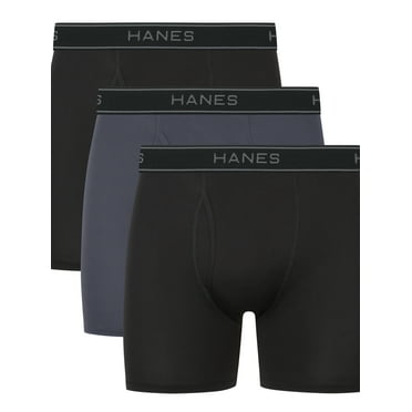 Hanes Men's Value Performance Stretch Boxer Brief Underwear, Black/Grey, 3-Pack