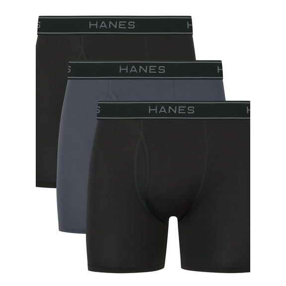 Hanes Men's Value Performance Stretch Boxer Brief Underwear, Black/Grey, 3-Pack