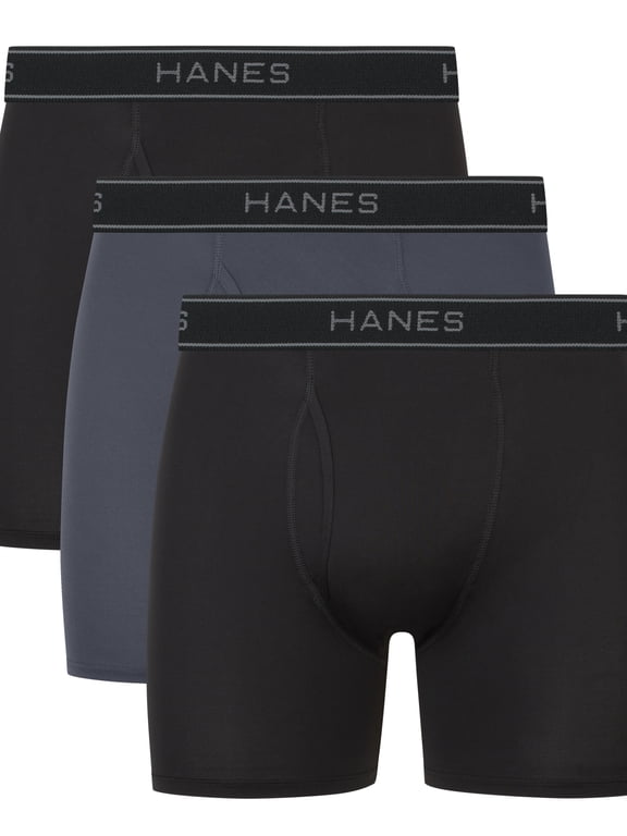 Men's Value Performance Stretch Boxer Brief Underwear, Black/Grey, 3-Pack