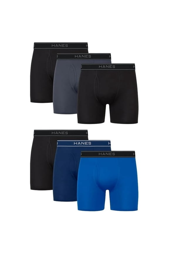Men's Value Performance Stretch Boxer Brief Underwear, Moisture-Wicking, 6-Pack