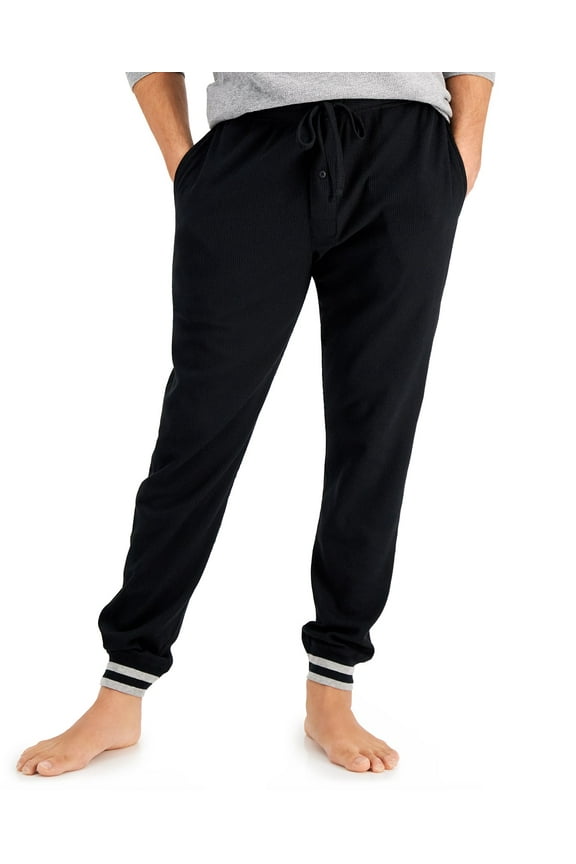 Men's Waffle Knit Sleep Jogger Pant New Ebony, Small