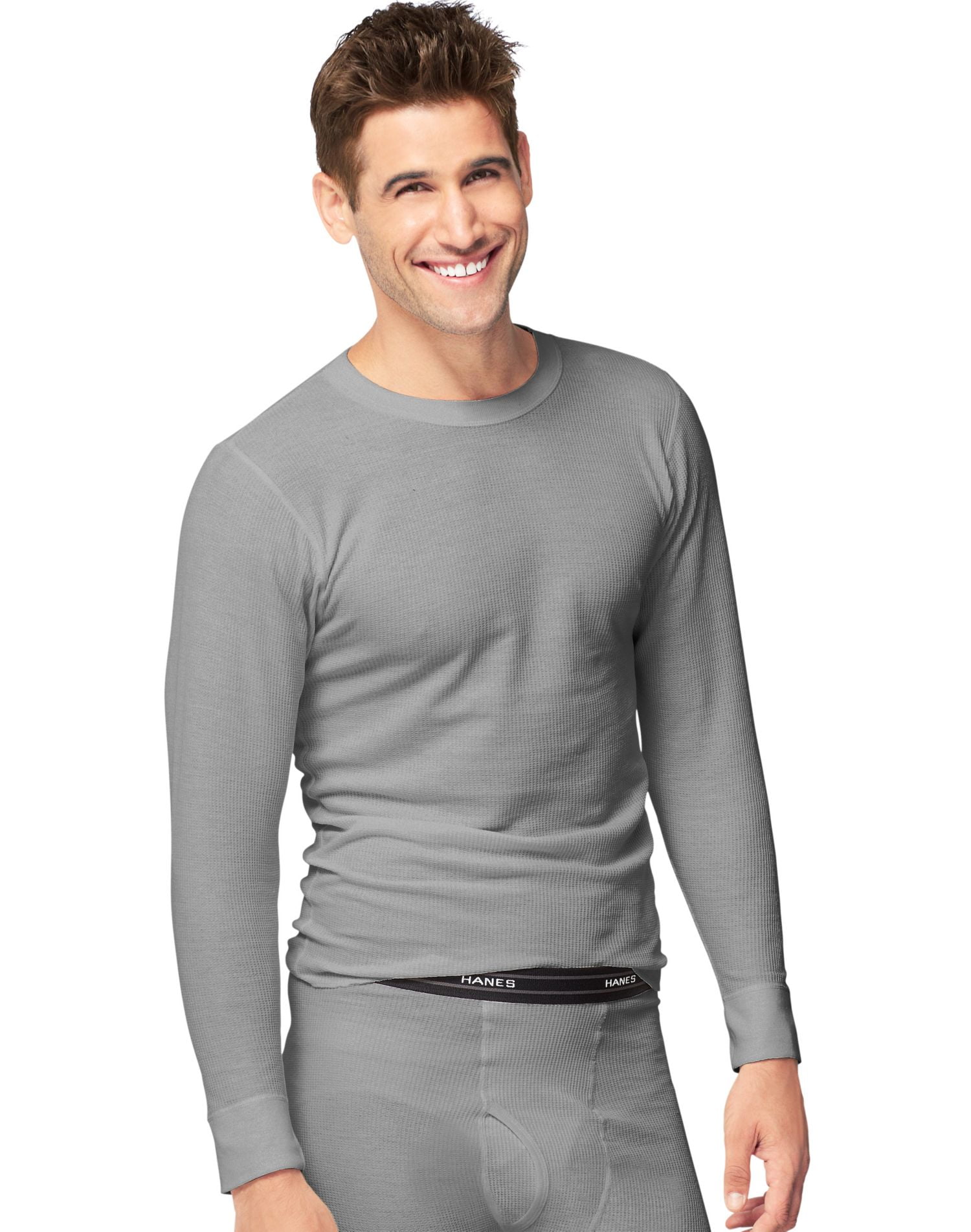 Hanes Men s Waffle Knit Thermal Crew Neck Long Sleeve T Shirt with