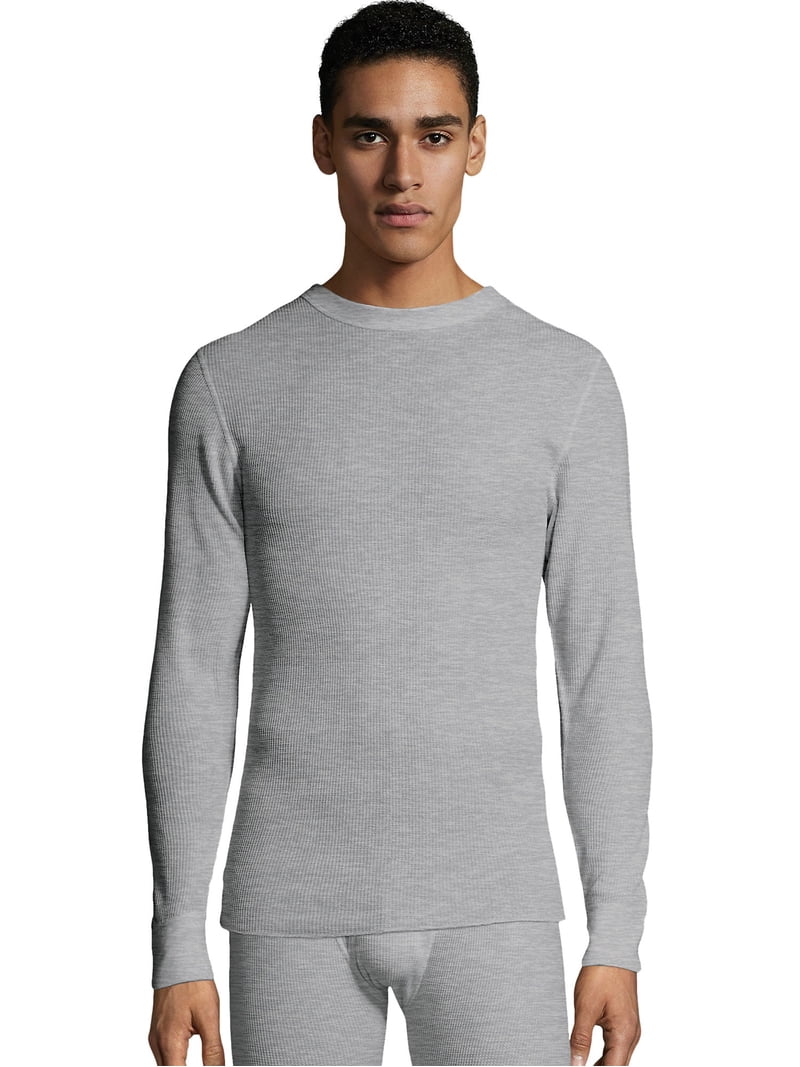 Hanes Men's Waffle Knit Thermal Crewneck Heather Grey XL - Walmart.com