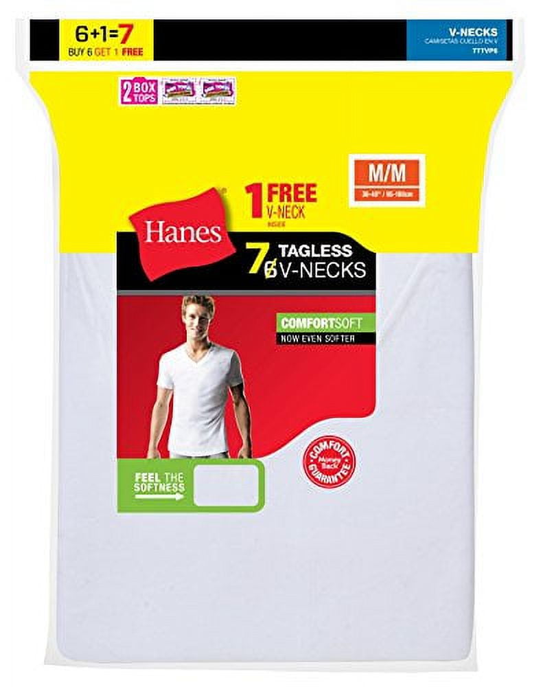 Hanes Men`s White TAGLESS ComfortSoft VNeck Undershirt, 777VG7, L