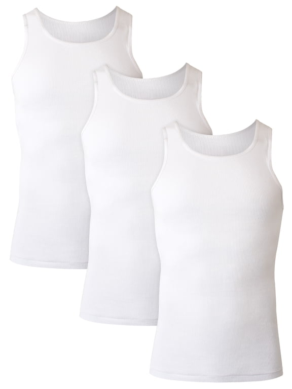 Men's Tank Tops Undershirt, Moisture-Wicking, Cotton Ribbed Tanks, White or Black/Grey Multipacks