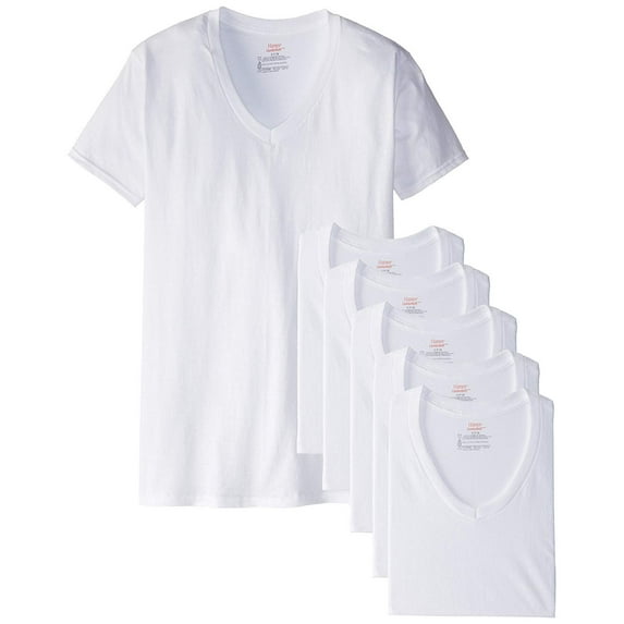 Hanes Men's White V-Neck T-Shirts (Large (42-44), White (6 Pack))