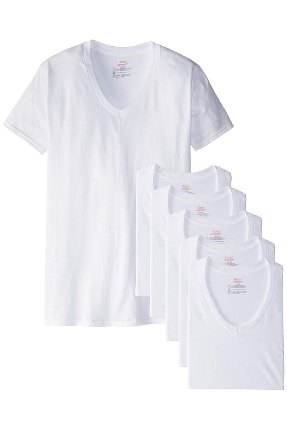Men's White V-Neck T-Shirts (X-Large (46-48), White (6 Pack))