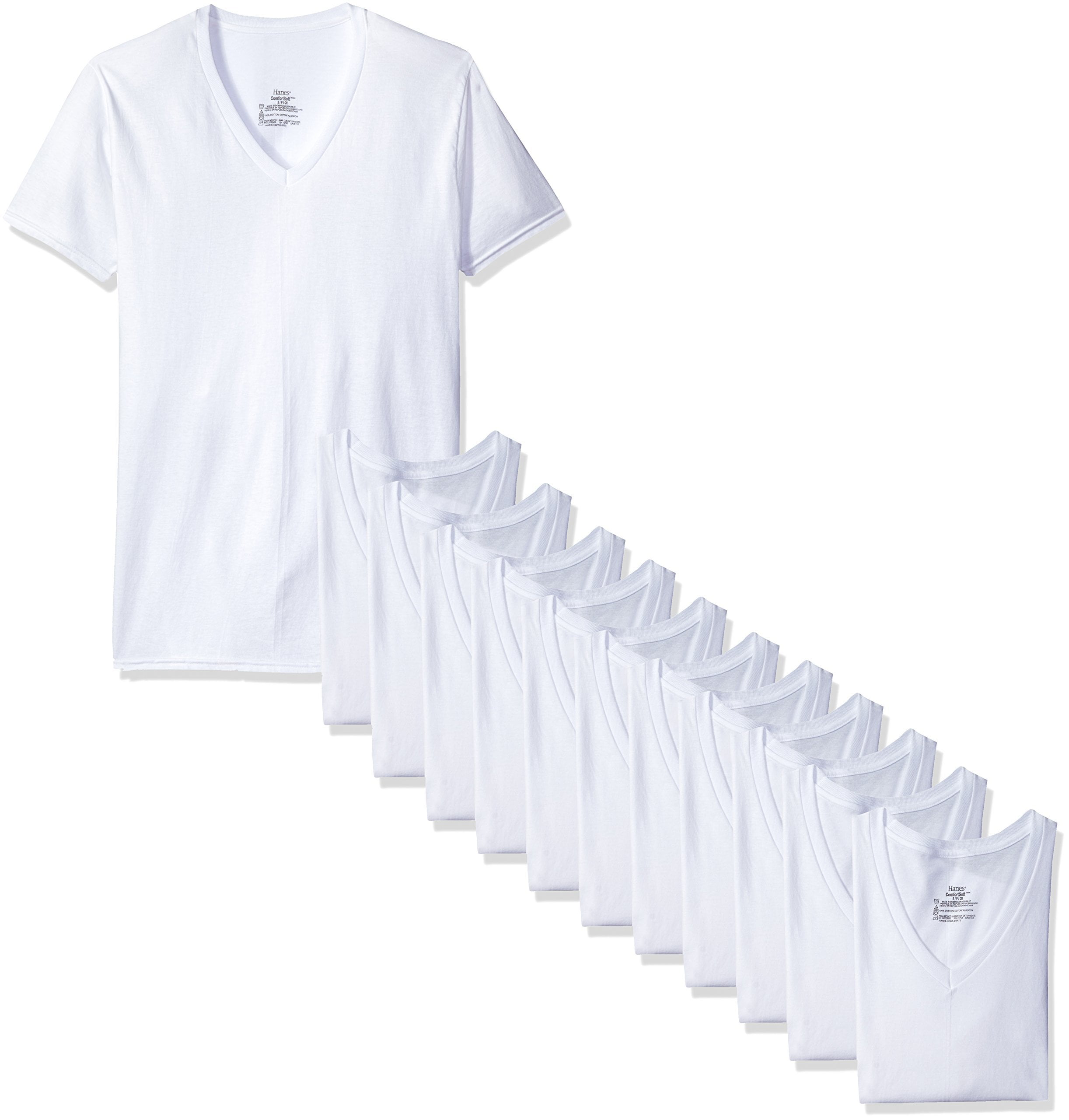 Hanes Men's White and Assorted V-Neck T-Shirts 12 White (12 Pack ...