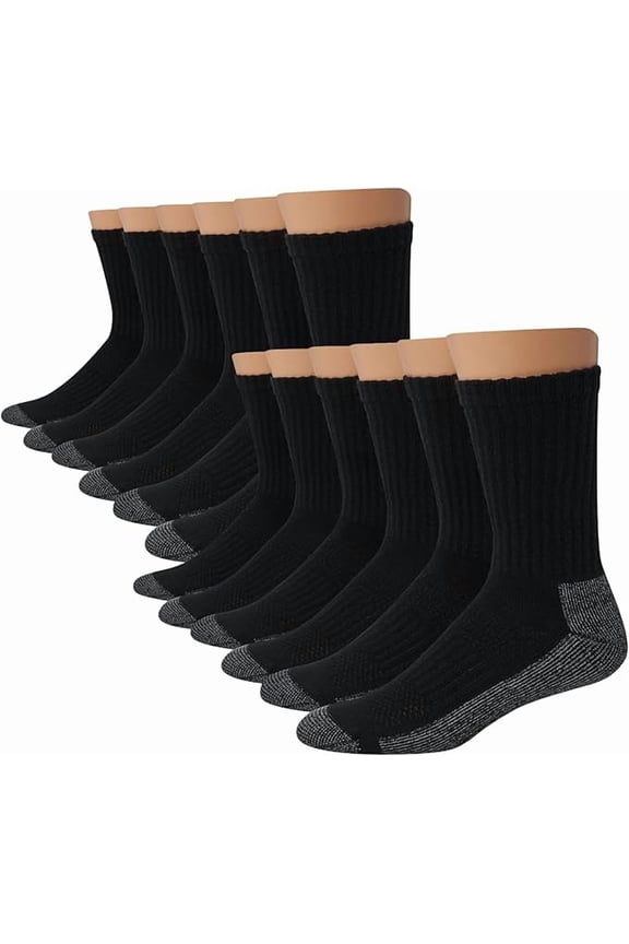 Men's Work Socks, Cushioned Moisture-Wicking, Odor Control Crew Socks (12-Pack)