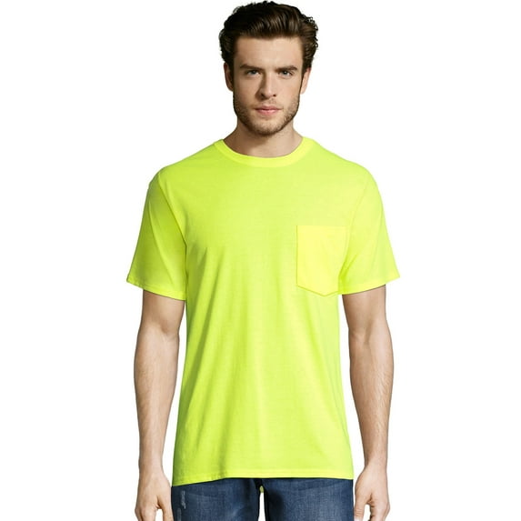 Hanes Workwear X-Temp Men's Pocket T-Shirt, 2-Pack Safety Green L