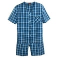 thumbnail image 1 of Hanes Men's Woven Pajama Set Plaid Cotton Blend Short Sleeve & Shorts, Blue Black Plaid, 1 of 5