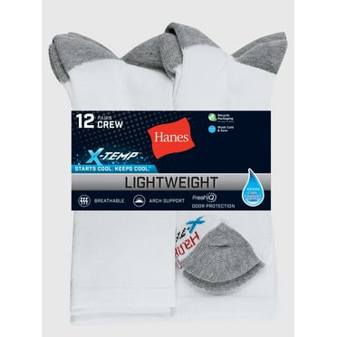 Hanes Men's X-Temp Active Cool Lightweight Crew Socks, 12-Pack
