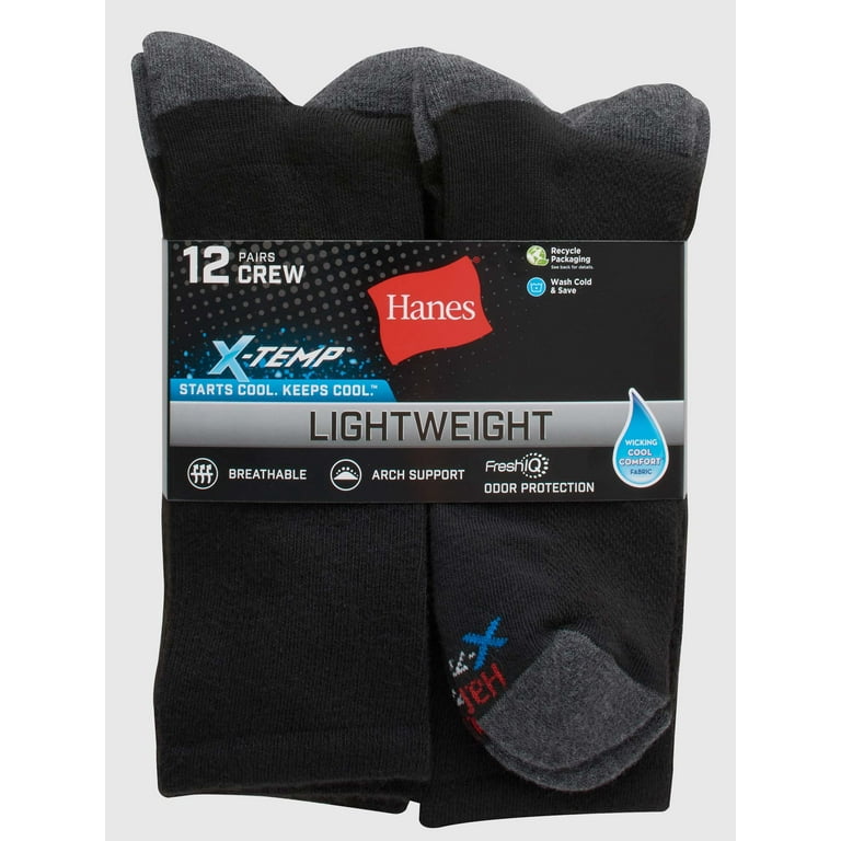 Hanes Men's X-Temp Active Cool Lightweight Crew Socks, 12-Pack