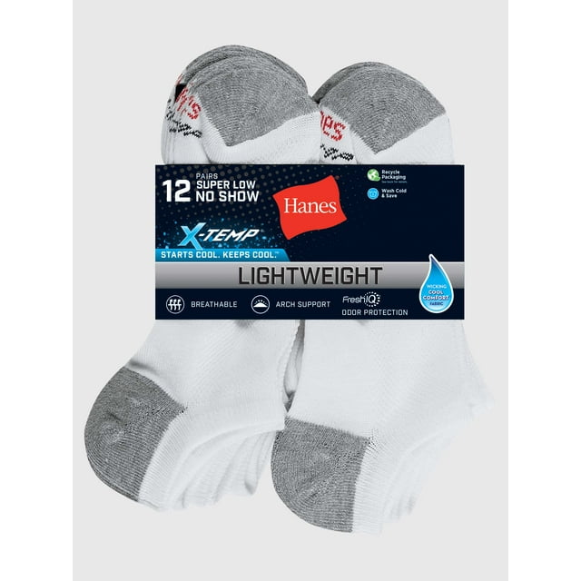Hanes Men's XTemp Active Cool Lightweight Super Low No Show Socks, 12