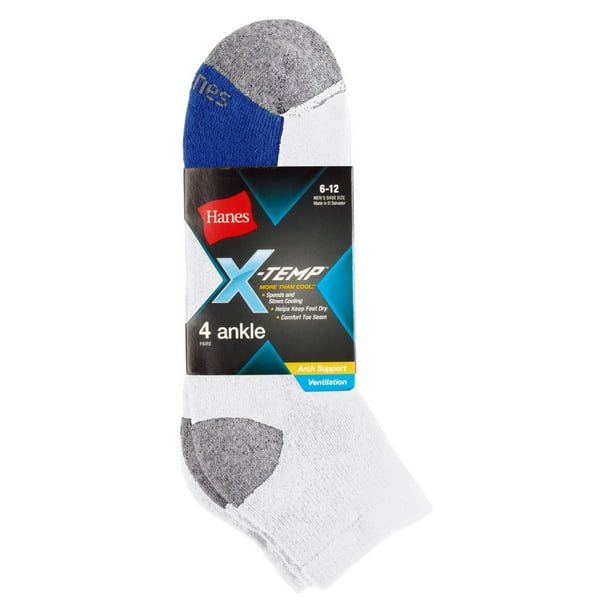 Hanes Men's XTemp Ankle Socks, 4 Pack