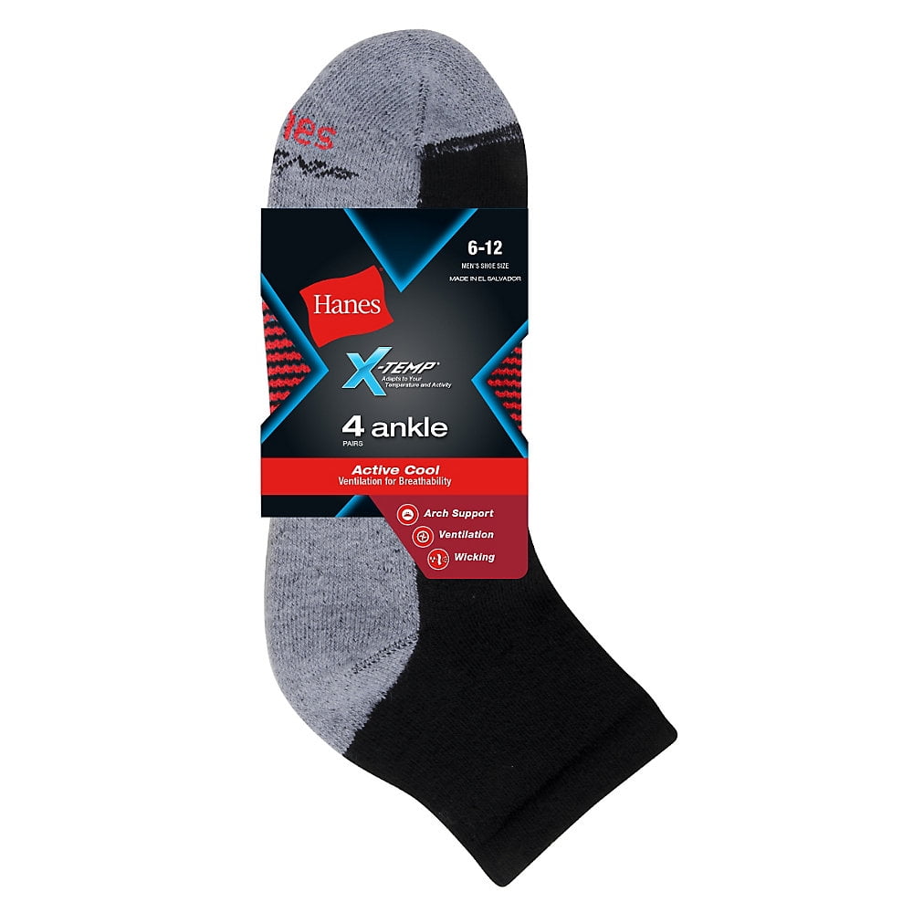 Hanes Men's XTemp Ankle Socks, 4 Pack