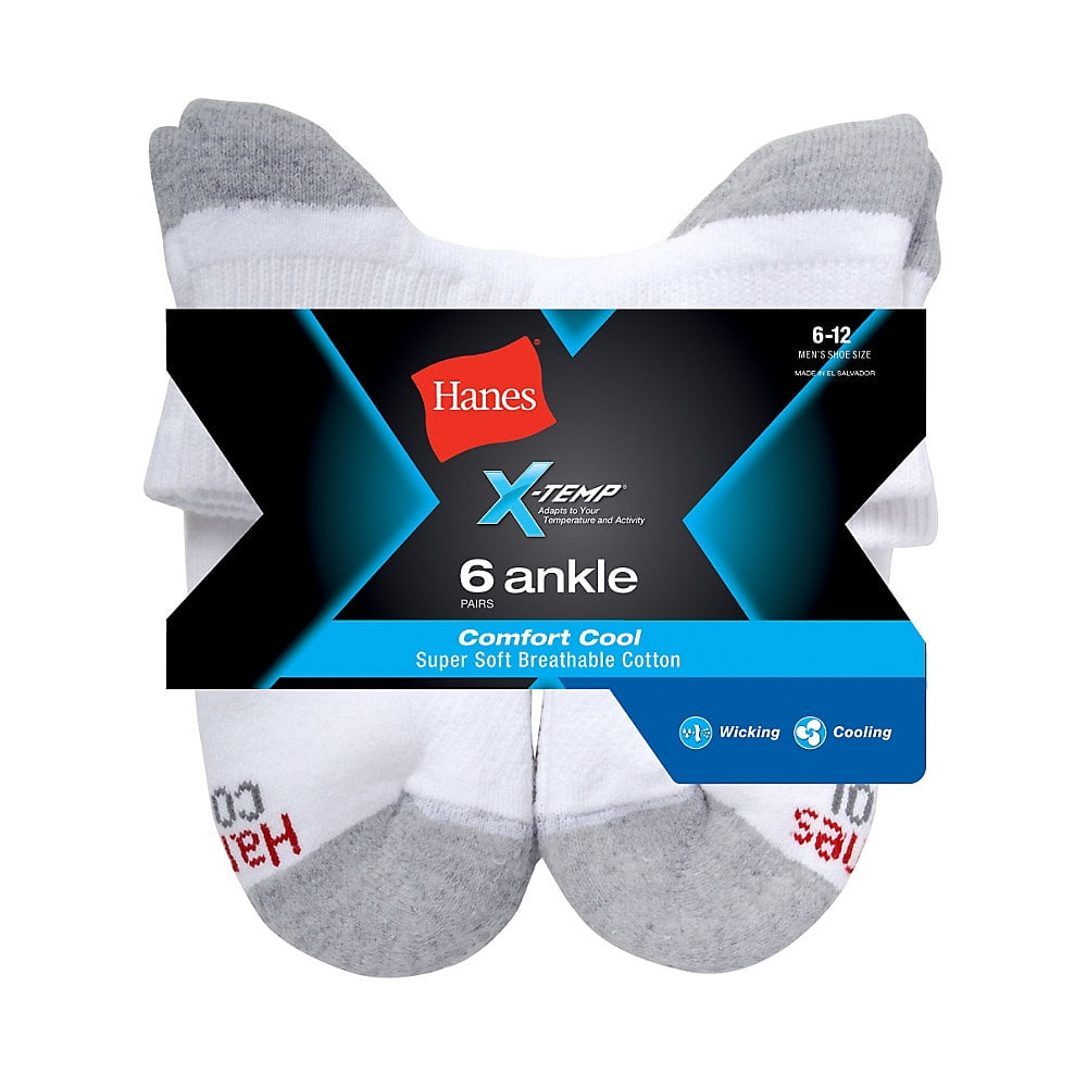 Hanes Men's X-Temp Comfort Cool Ankle Socks 6-Pack