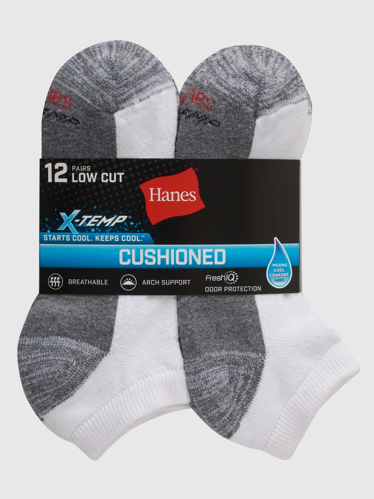 Hanes Men's XTemp Cushioned with Arch & Vent Low Cut Socks, 12 Pack