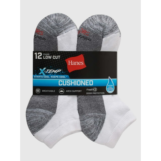 Hanes Men's X-Temp Cushioned with Arch & Vent Low Cut Socks, 12 Pack ...