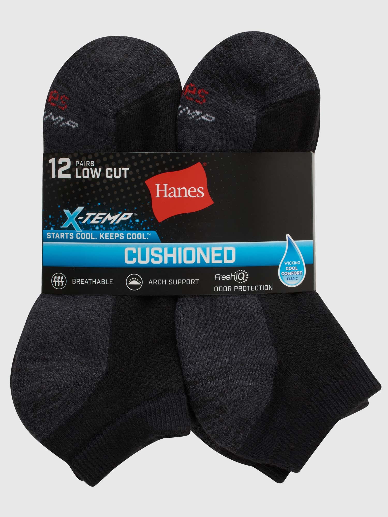 Hanes Men's X-Temp Cushioned with Arch & Vent Low Cut Socks, 12 Pack 
