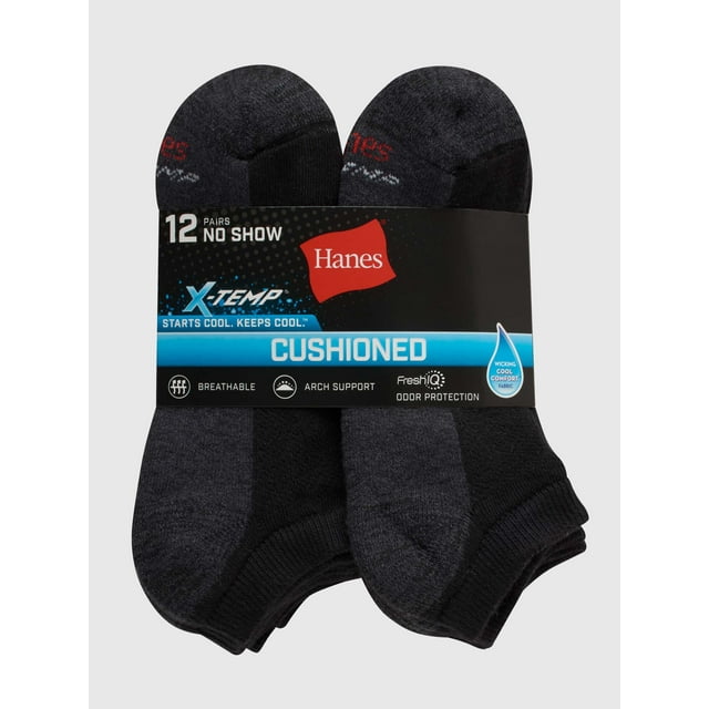 Hanes Men's XTemp Cushioned with Arch & Vent No Show Socks, 12 Pack