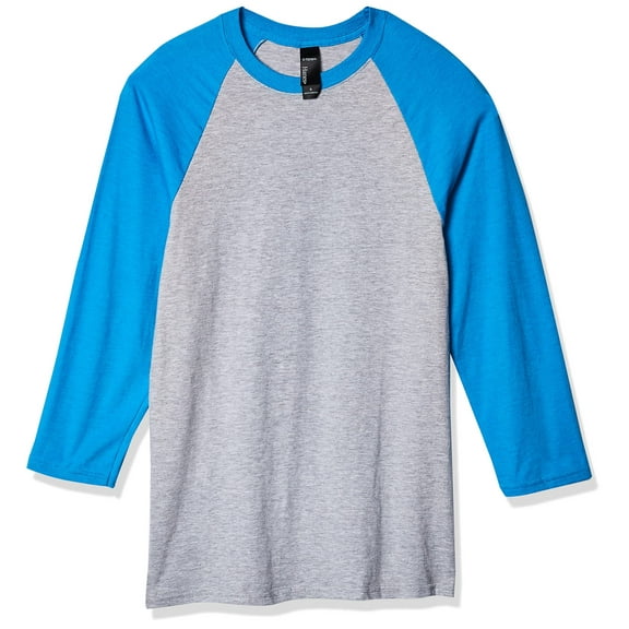 Hanes Men's X-Temp Raglan Baseball Tee, Light Steel/Neon Blue, X-Large