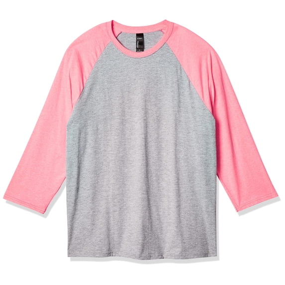 Hanes Men's X-Temp Raglan Baseball Tee, Light Steel/Neon Pink, 3X-Large