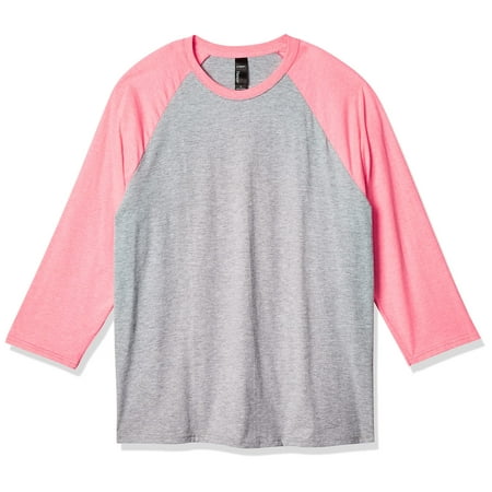 Hanes Men's X-Temp Raglan Baseball Tee, Light Steel/Neon Pink, Small