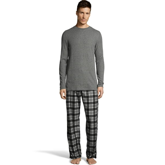 Hanes Men’s X-Temp® Sleep Set, Waffle Knit/Microfleece Charcoal Grindle Heather 5XL