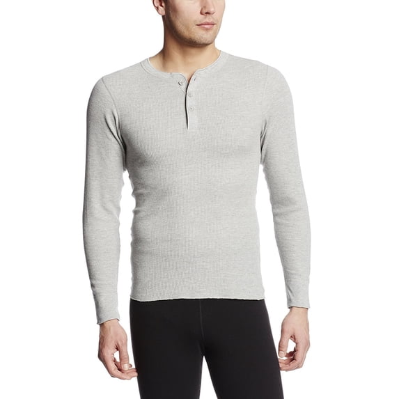 Hanes Men's X-Temp Thermal Longsleeve Henley Top, Heather Grey, Large