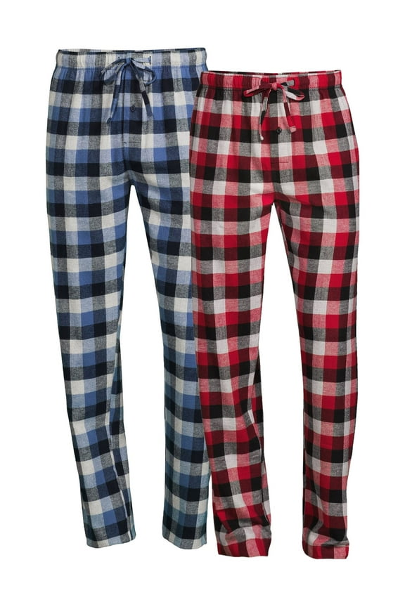 Men's and Big Men's 100% Cotton Flannel Pajama Pants, 2-Pack