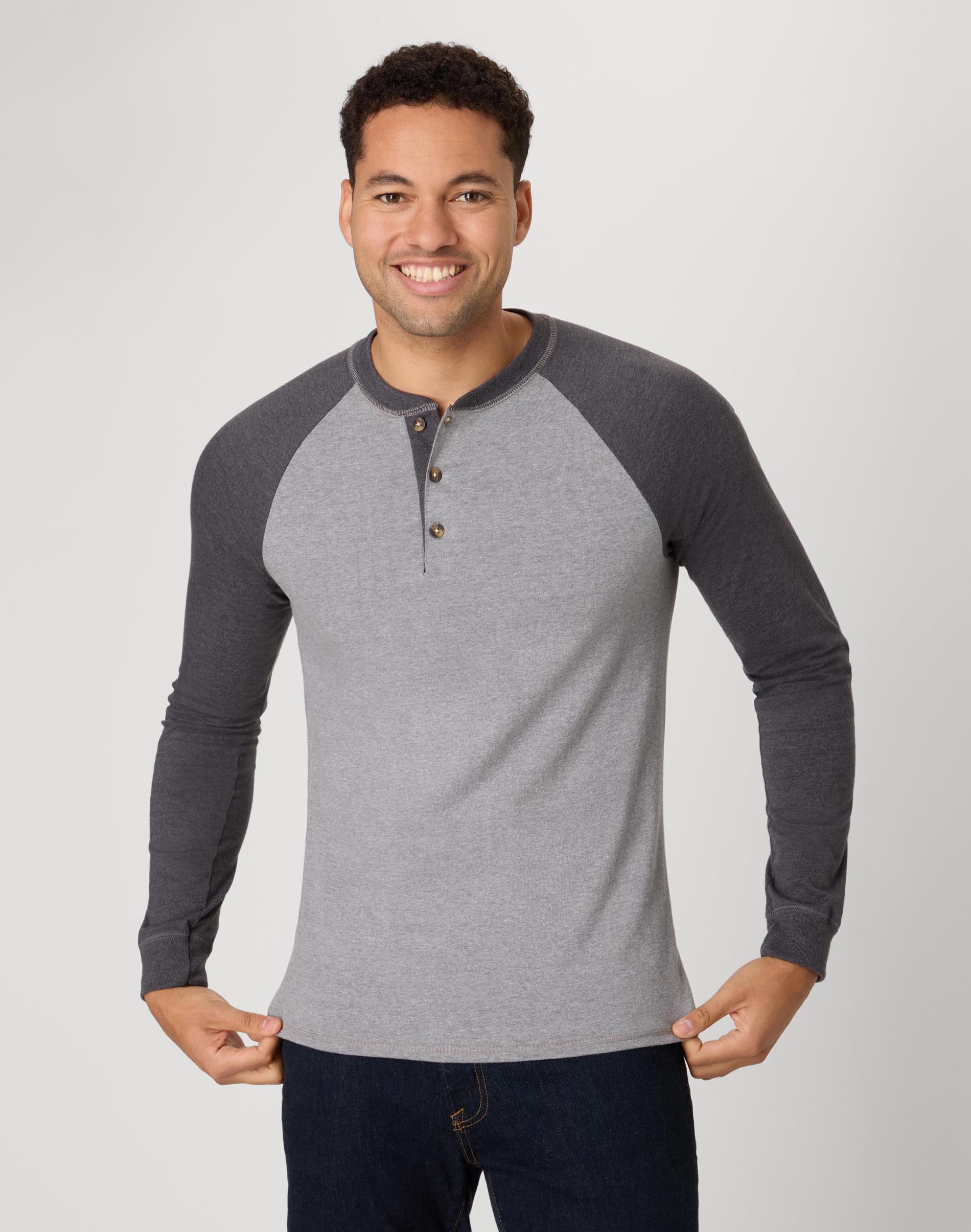 Hanes Men's Long-Sleeve Henley Shirt Beefy-T pure cotton 3 button