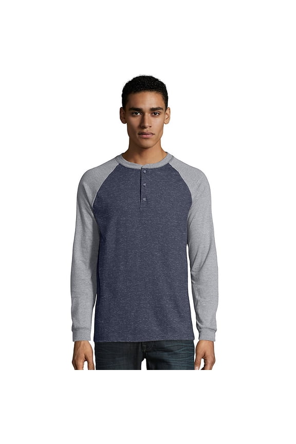 Men's and Big Men's Beefy Heavyweight Long Sleeve Three-Button Henley, Up To Size 3XL